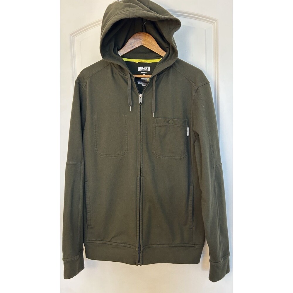 Duluth Trading Men's Indoorsman Utility Hoodie Jacket Olive Green Relaxed Size M